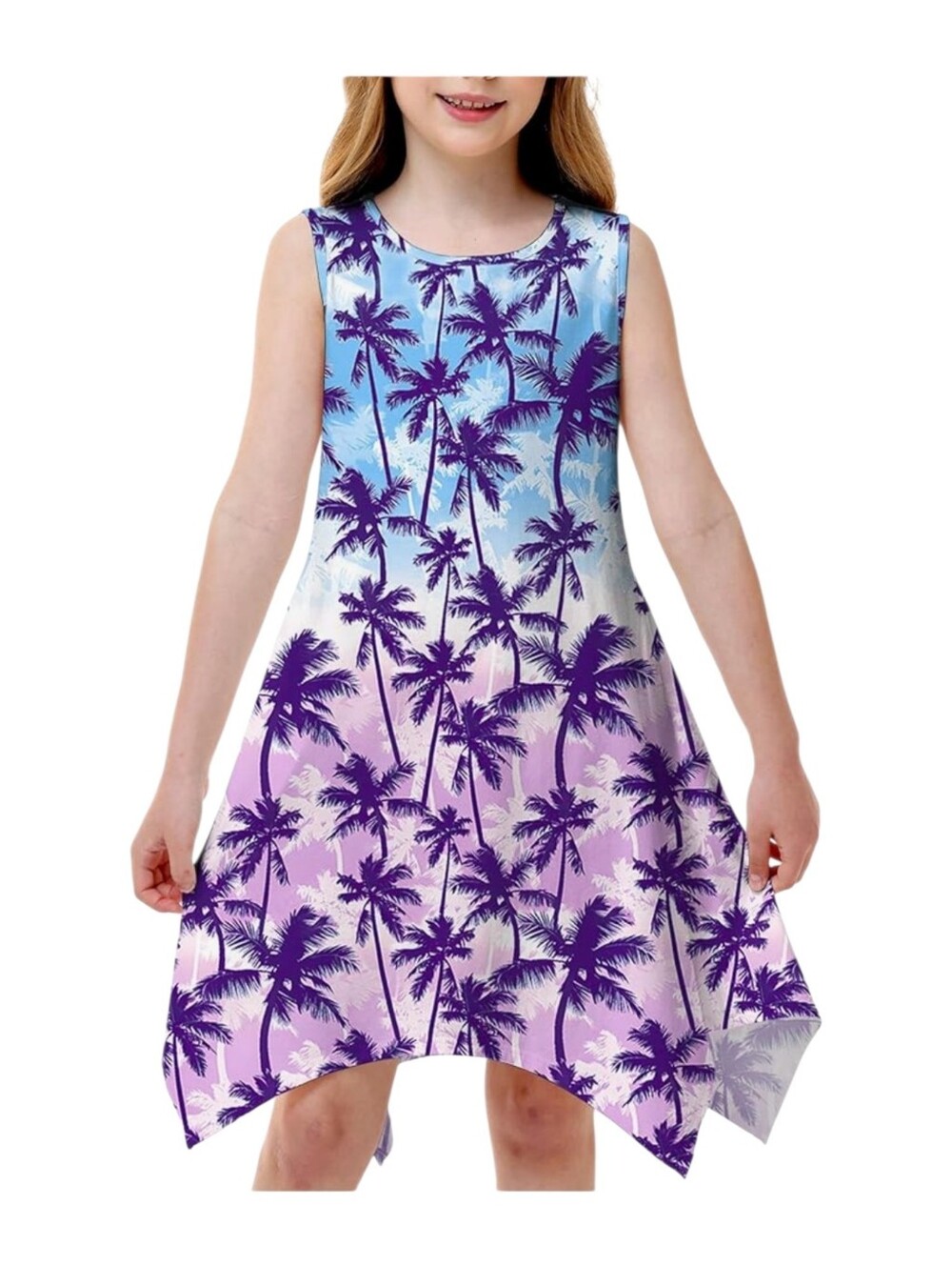 Girls Hawaiin Palm Tree Ombre Tank Dress
